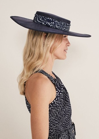 Phase Eight Navy Spotted Trim Boater Fascinator Hats Navy Canada | IAXNZF-476